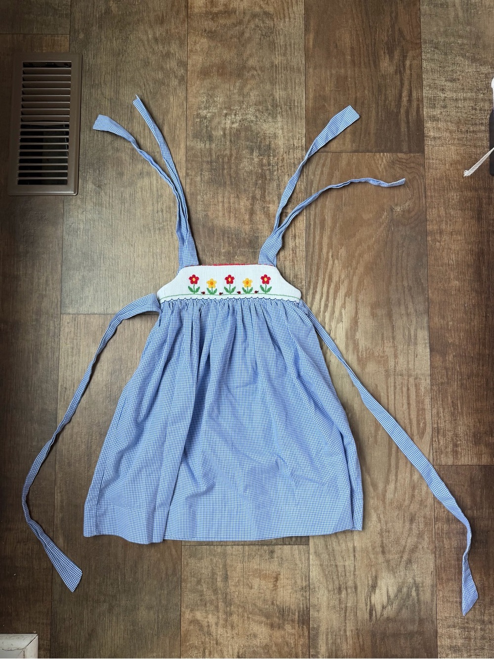Be Mine Smocked Blue Gingham Tie Shoulder Dress 2T Ladybug Floral #002